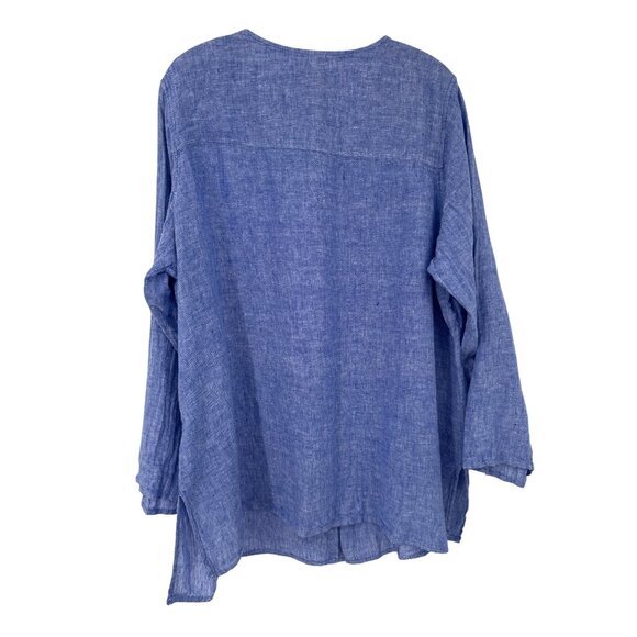 Tahari Womens 100% Linen Top tunic Blue size 2X plus roll tab sleeve lagenlook - Picture 3 of 3